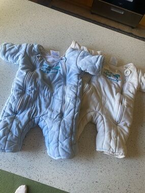 Magic Quilted Baby Footie One-Piece in Light Blue and Cream